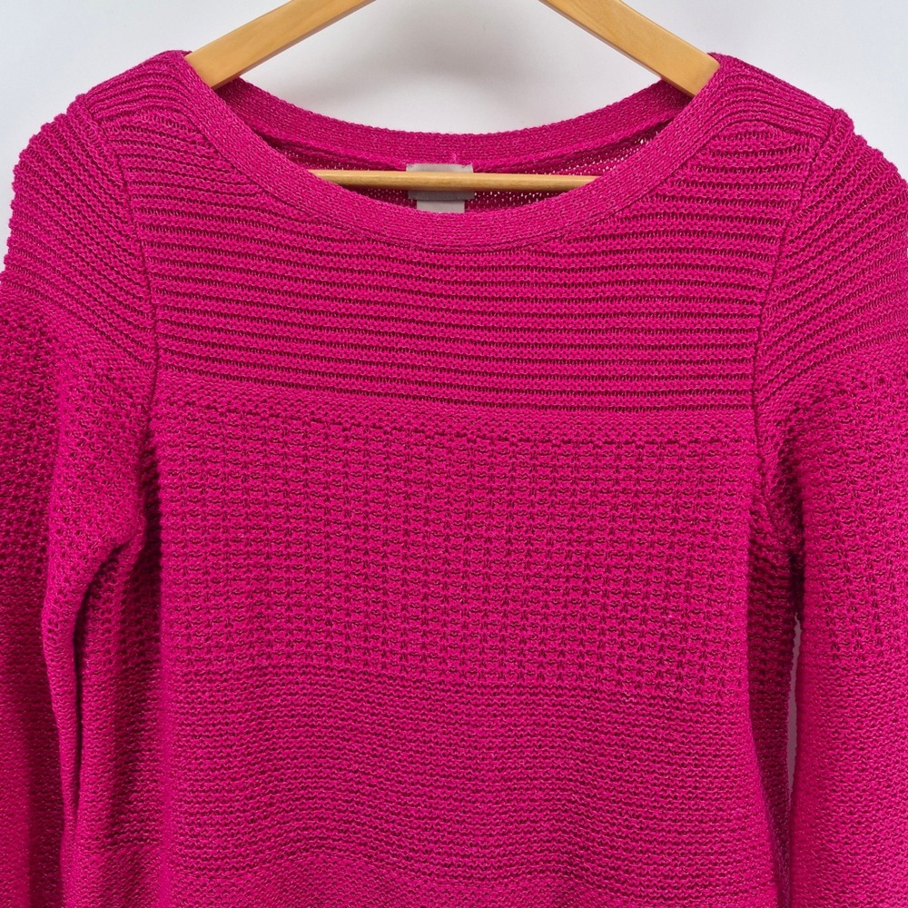 Chicos Chunky Knit Sweater Fuchsia Pink Boat Neck Womens Size 0 Small Preppy - Picture 2 of 10
